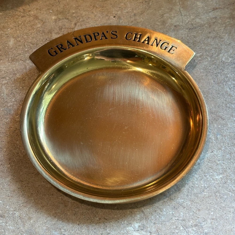 RUSS BERRIE Vintage 5" GRANDPA'S CHANGE DISH Collectible BRASS Antique